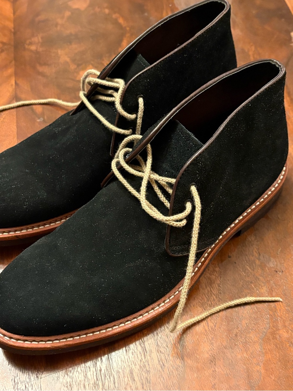 TALLIA Black Suede Chukka Boots with Tan Laces